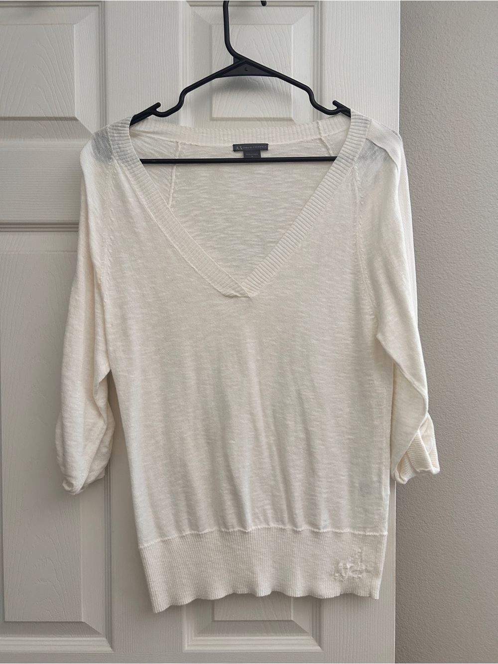 Armani Exchange Cream V-Neck Lightweight Women's Sweater
